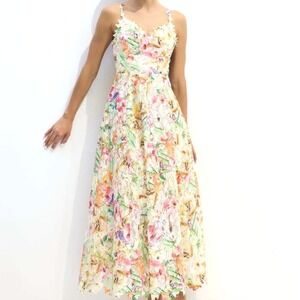 CAROLINE MORGAN NWT Women's 10 Beige Embroidered Floral Lace Midi Dress Gown